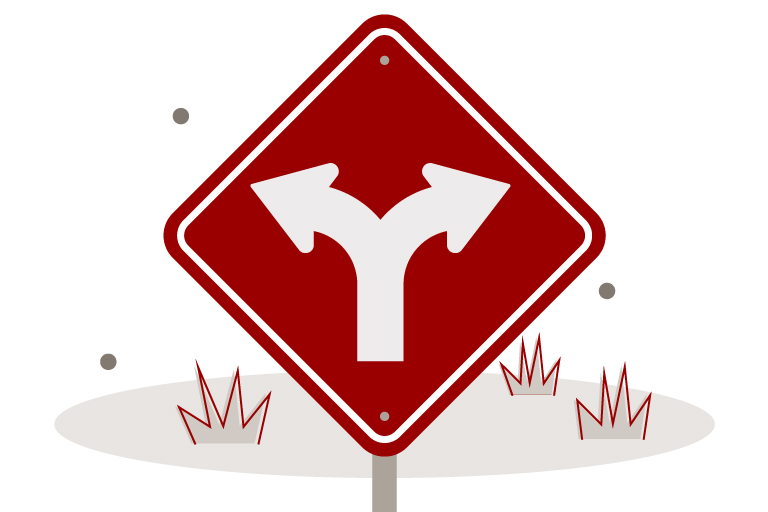 Illustration of road sign with diverging paths