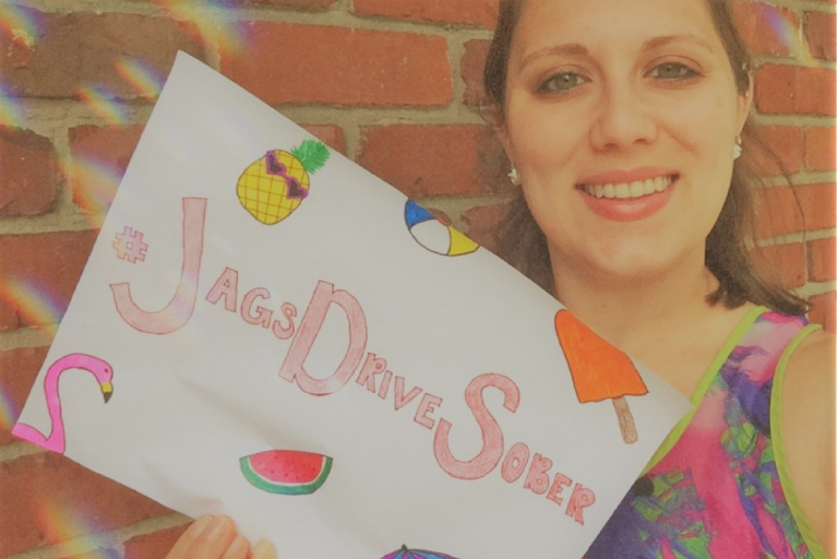 Sign with the hashtag "Jags Drive Sober".